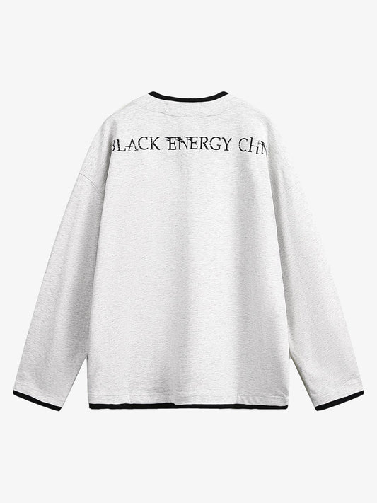 Retro Portrait Print Faux Two-Piece Long Sleeve T-Shirt - 2316 