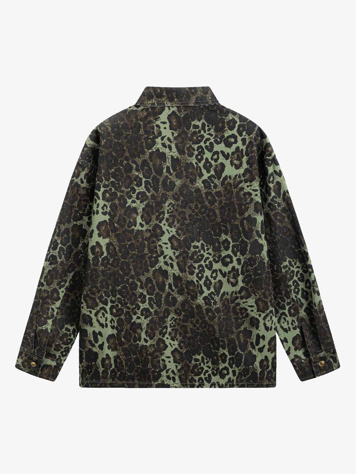Retro Cheetah Print Workwear Long-Sleeve Shirt 