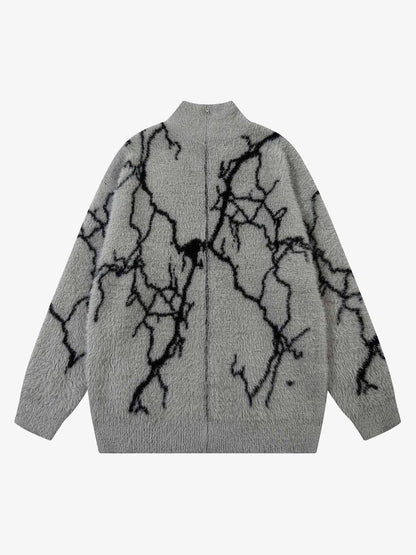 Thesupermade Lightning Graphic Imitation Mink Fur Zip Up Sweater 