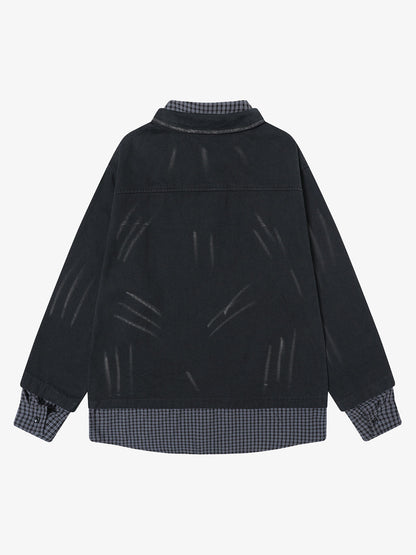 Wasteland Style Retro Washed Faux Two-Piece Shirt 