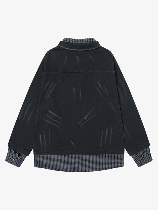 Wasteland Style Retro Washed Faux Two-Piece Shirt 