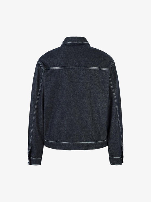 Retro Heavy Washed Contrast Color Denim Jacket 