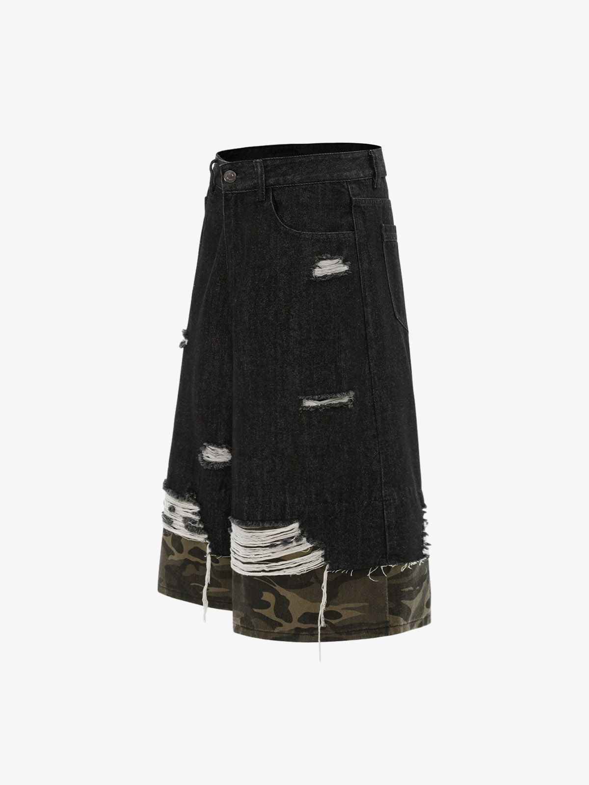 Patchwork Camouflage Ripped Denim Jorts 
