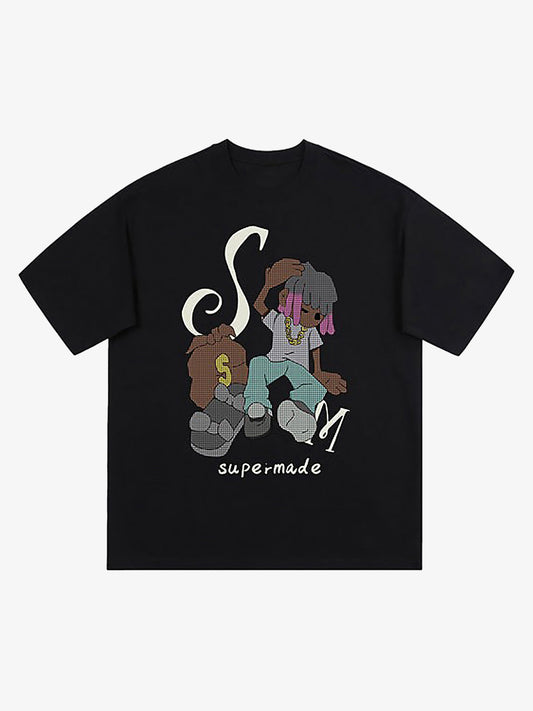 Thesupermade Hip Hop Cartoon Character Print T-shirt 