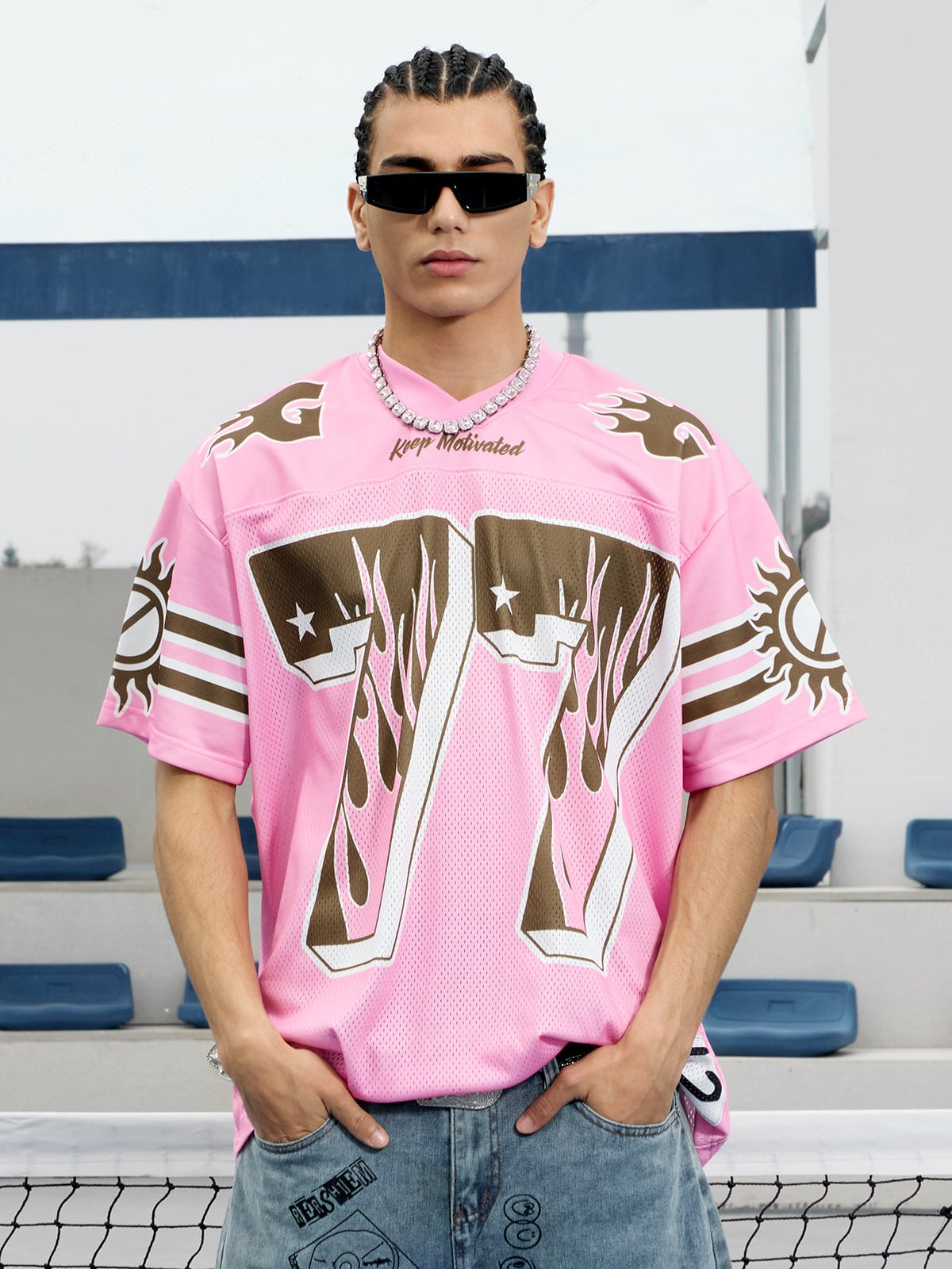 Pink Flame Print Jersey T-shirt - 2390 