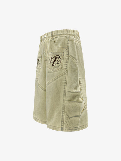Washed Print Baggy Denim Shorts - 2375 