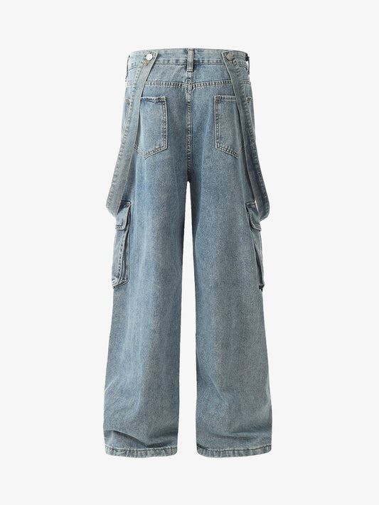 Thesupermade Retro Detachable Strap Multi-Pocket Jeans 