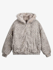 Cotton Cheetah Print Mink Fur Hooded Jacket - 2270 