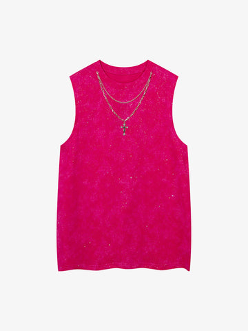 Retro Rhinestone Cross Chain Vest 