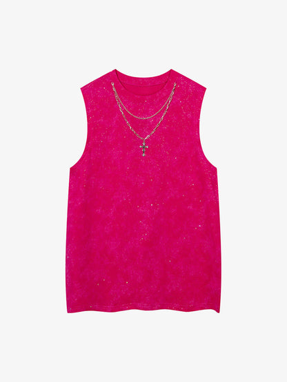 Retro Rhinestone Cross Chain Vest 