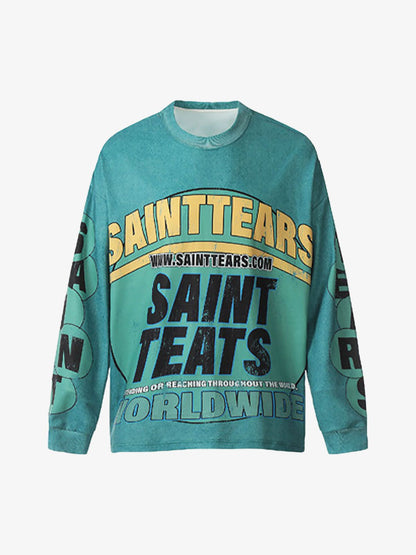 Washed Lettering Print Long Sleeve T-shirt 