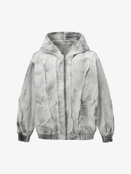 Thesupermade Washed Distressed Fur Hooded Jacket 