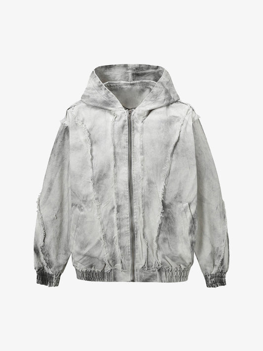 Thesupermade Washed Distressed Fur Hooded Jacket 