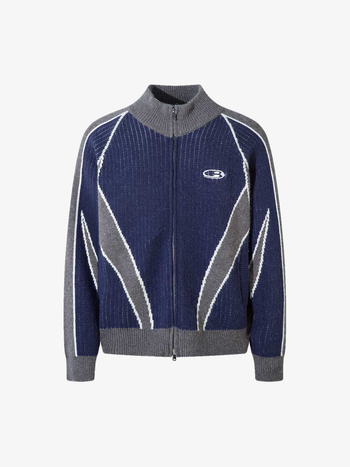 Retro Contrast Color Cardigan Knitted Sweater 