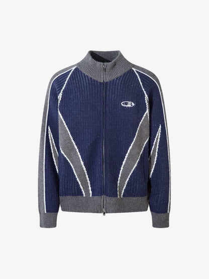 Retro Contrast Color Cardigan Knitted Sweater 