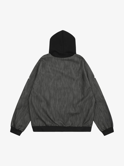 Patchwork Print Zip Up Hooded Jacket 