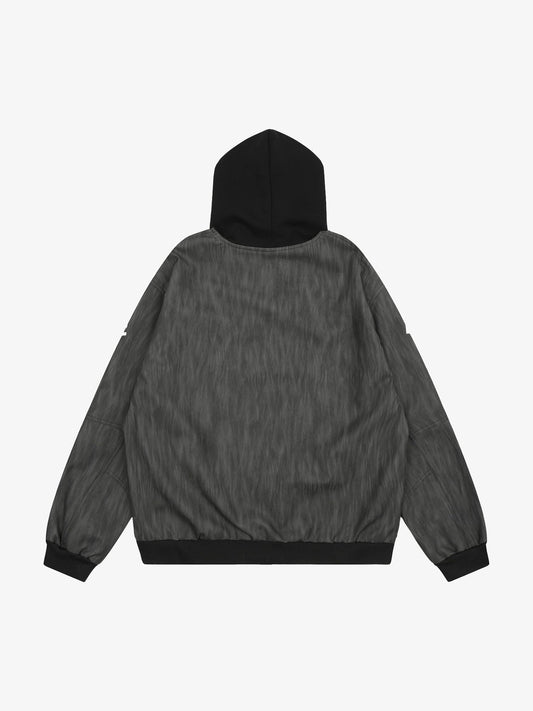 Patchwork Print Zip Up Hooded Jacket 