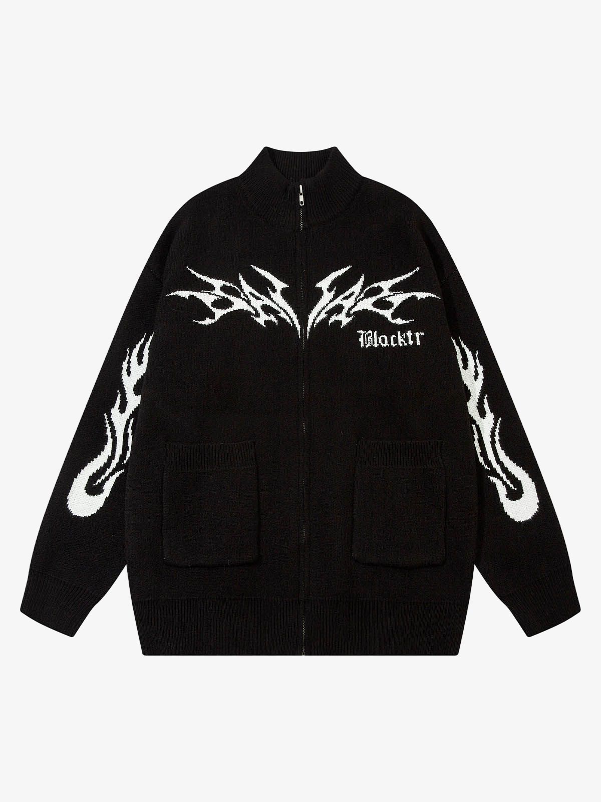 Thesupermade Flame Faux Mink Fur Zip Up Mock Neck Sweater 