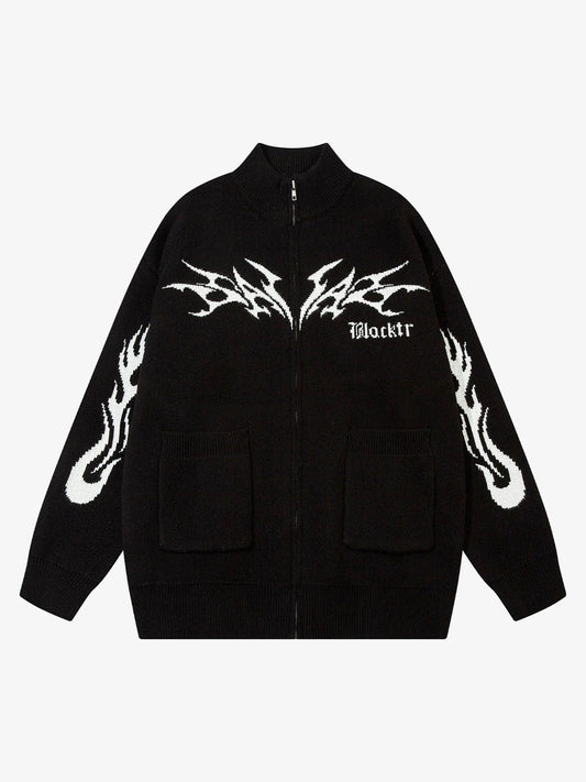 Thesupermade Flame Faux Mink Fur Zip Up Mock Neck Sweater 