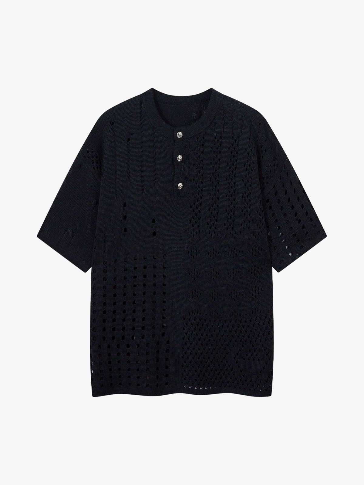 Openwork Knit Short-Sleeve Sweater 