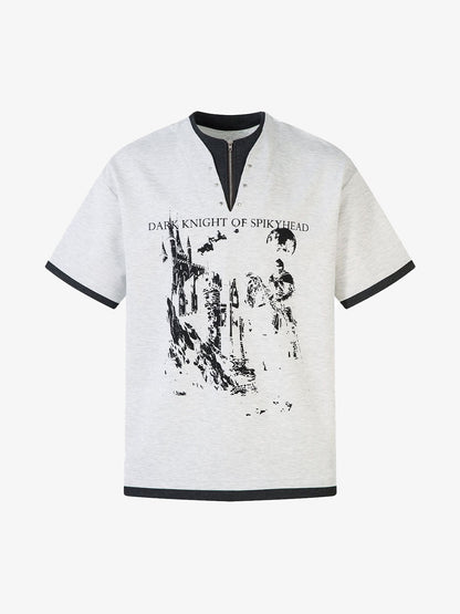 Retro Faux Two-Piece Print T-shirt 
