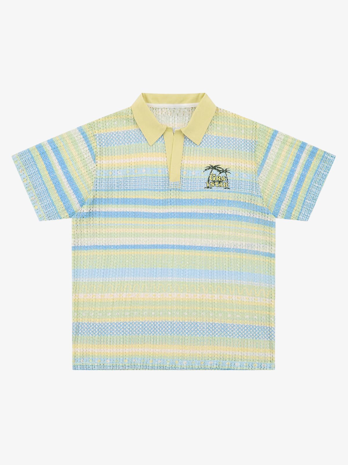 Retro Gradient Striped Hollow POLO Shirt 