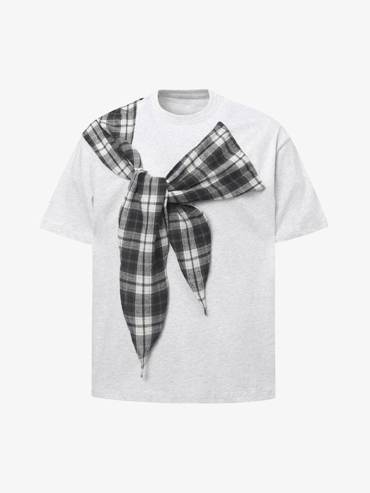 Plaid Scarf Crew Neck T-Shirt 