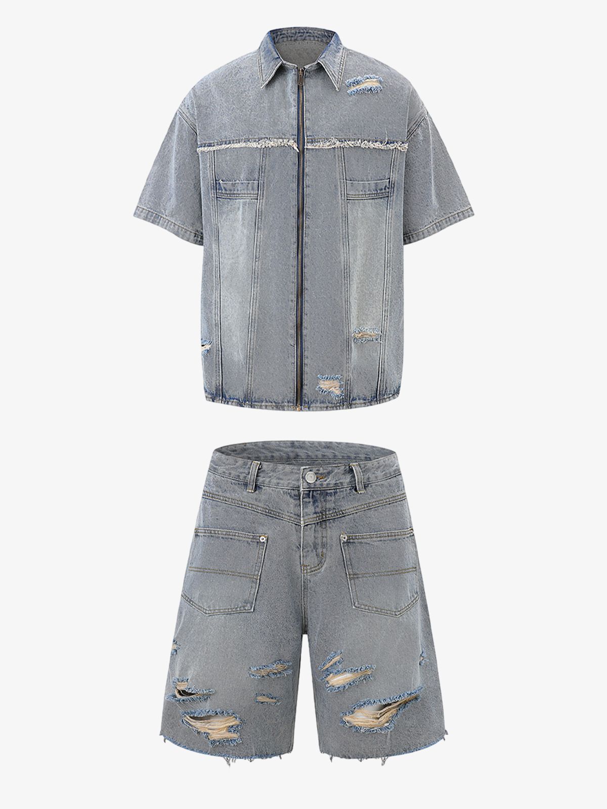 Distressed Ripped Denim Suit 