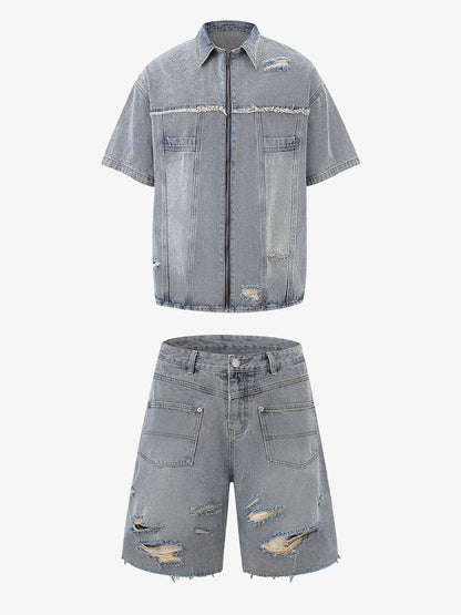 Distressed Ripped Denim Suit 