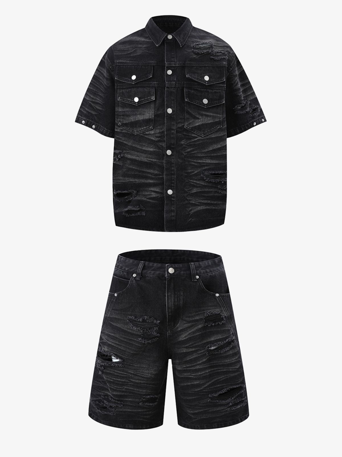 Distressed Washed Distressed Denim Set 