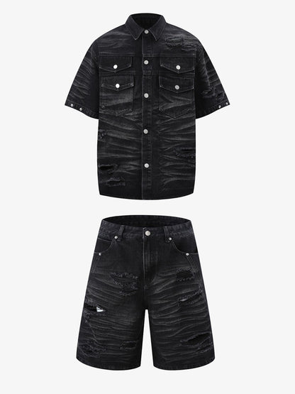 Distressed Washed Distressed Denim Set 