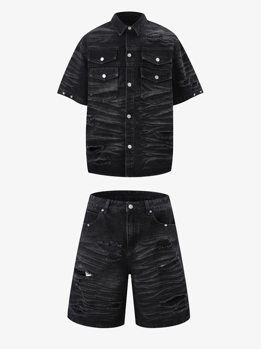 Distressed Washed Distressed Denim Set 