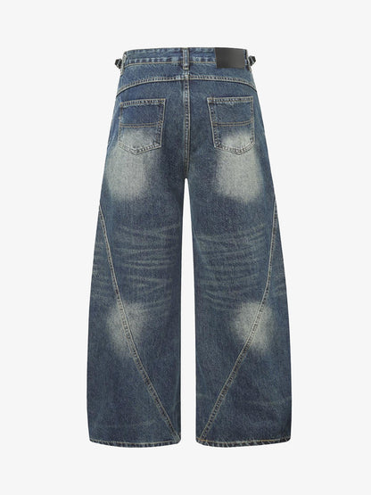 Washed Distressed Deconstructed Pleated Scimitar Jorts 