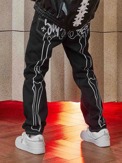 Thesupermade Hip Hop Bones Embroidered Jeans - 1859 
