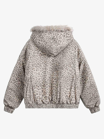 Cotton Cheetah Print Mink Fur Hooded Jacket - 2270 