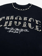Elegant Pearl-Embellished Oversized T-Shirt 
