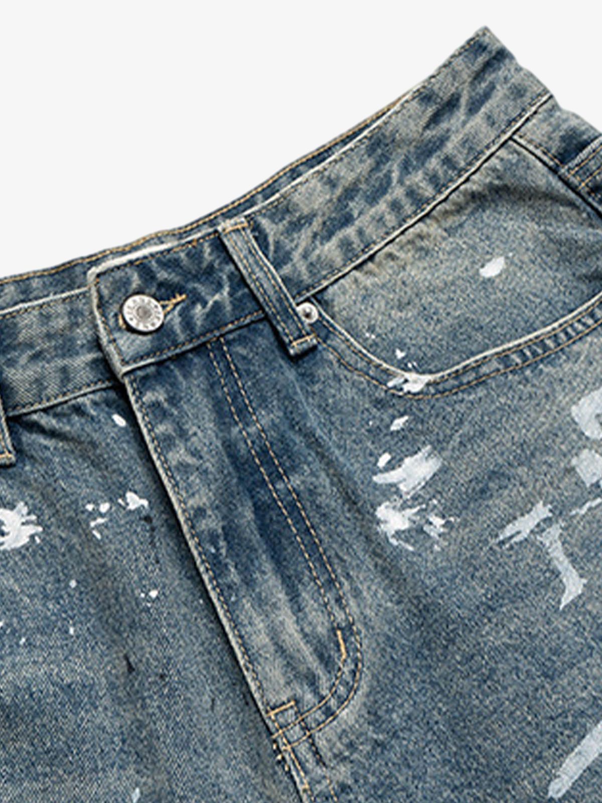 Retro Scissors Print Cropped Denim Shorts 