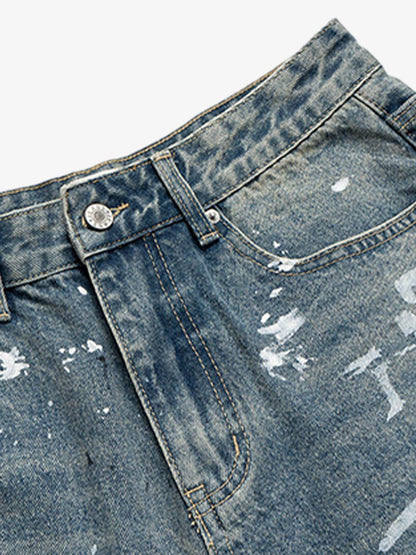 Retro Scissors Print Cropped Denim Shorts 