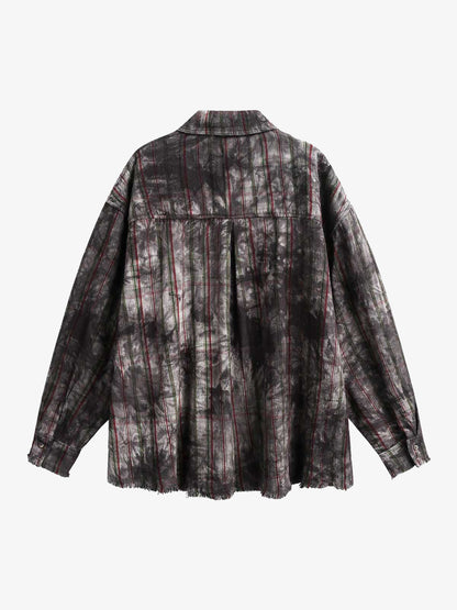 Vintage Plaid Tie-Dye Long Sleeve Shirt 
