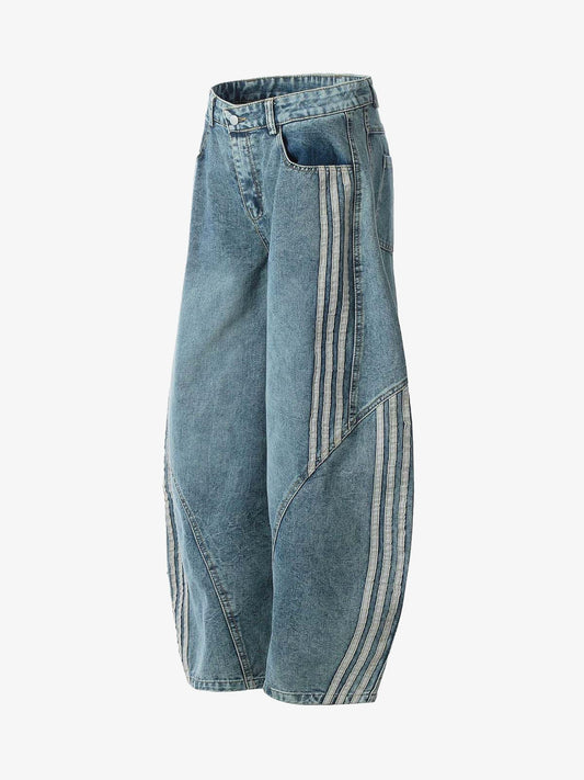 Striped Stitching Barrel Jeans - 2423 