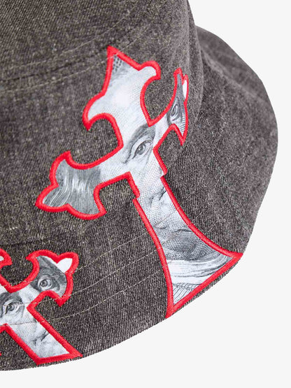 Cross And Portrait Denim Bucket Hat 