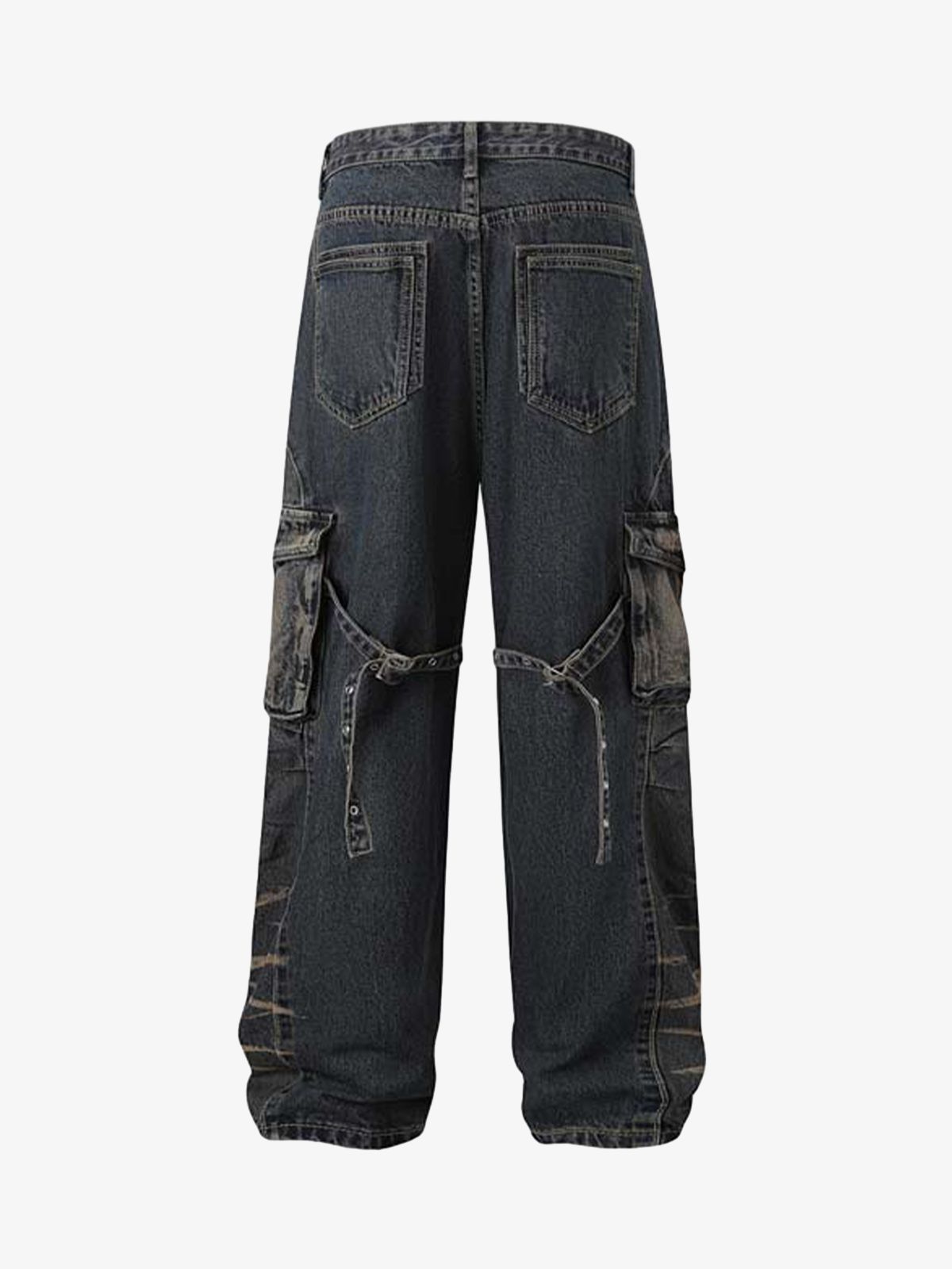 Vintage Washed Distressed Multi Pocket Cargo Jeans 