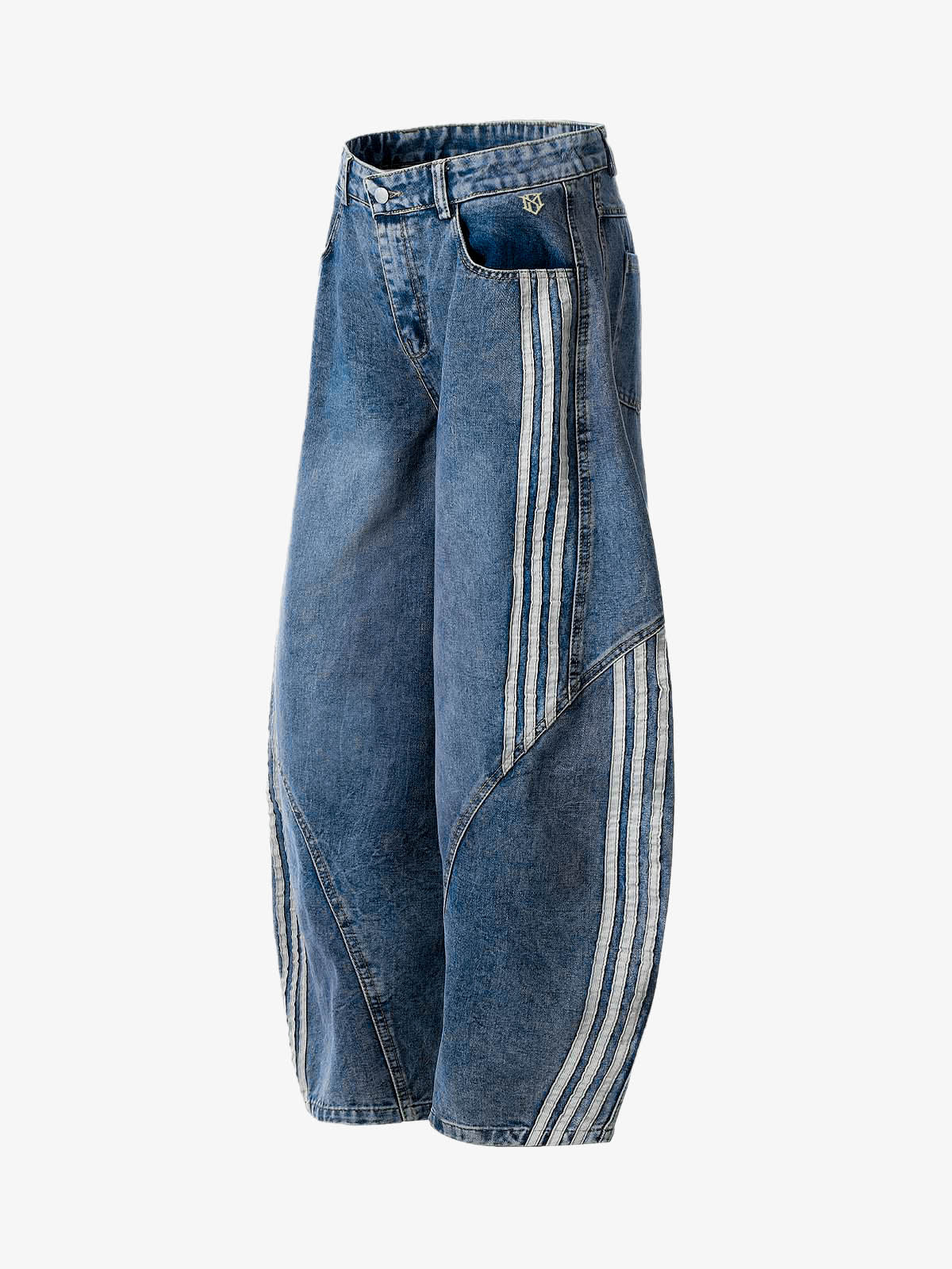 Striped Stitching Barrel Jeans - 2423 