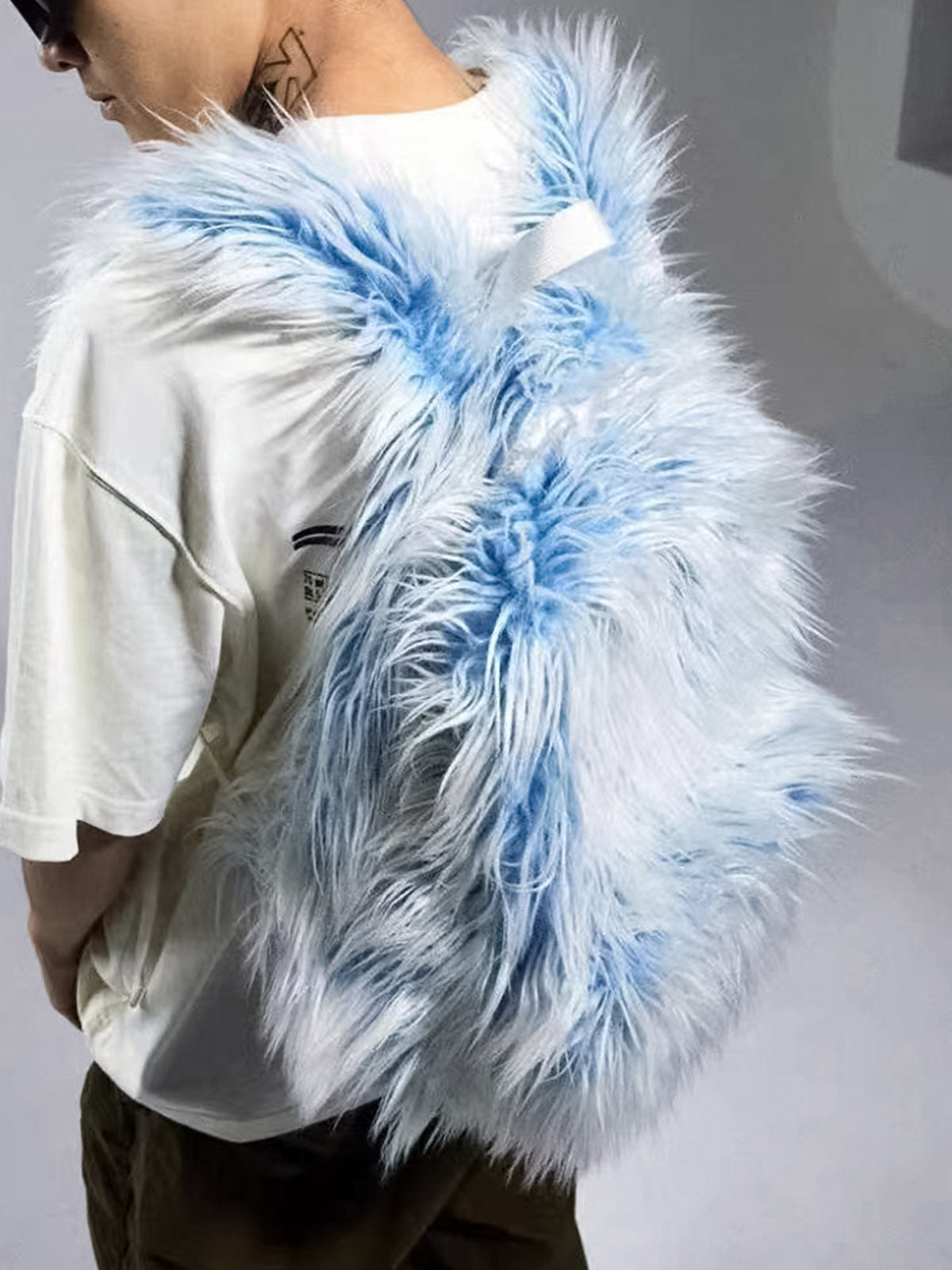 Snow Monster Contrast Ice Blue Furry Backpack 