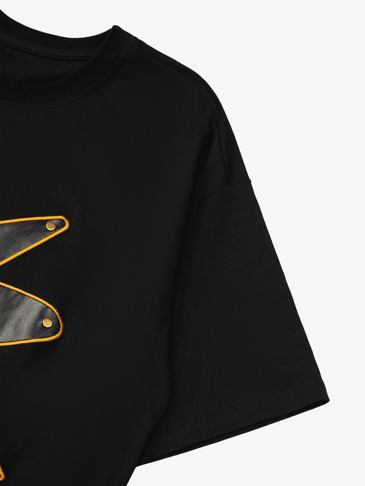 Thesupermade Leather Studded Creative Star Street Rap T-shirt 