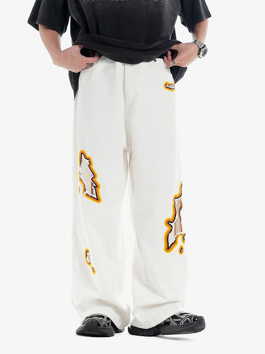 Street Flame Towel Embroidered Jeans 