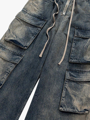 Thesupermade Wide Leg Multi-Pocket Straight Leg Loose Jeans - 1666 