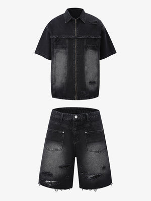 Distressed Ripped Denim Suit 