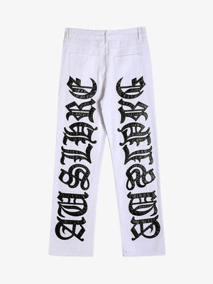 Thesupermade Burning Text Embroidered Letters Jeans -1478 