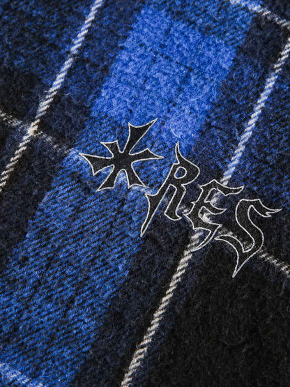 Thesupermade Plaid Brushed Cardigan Hooded Shirt 